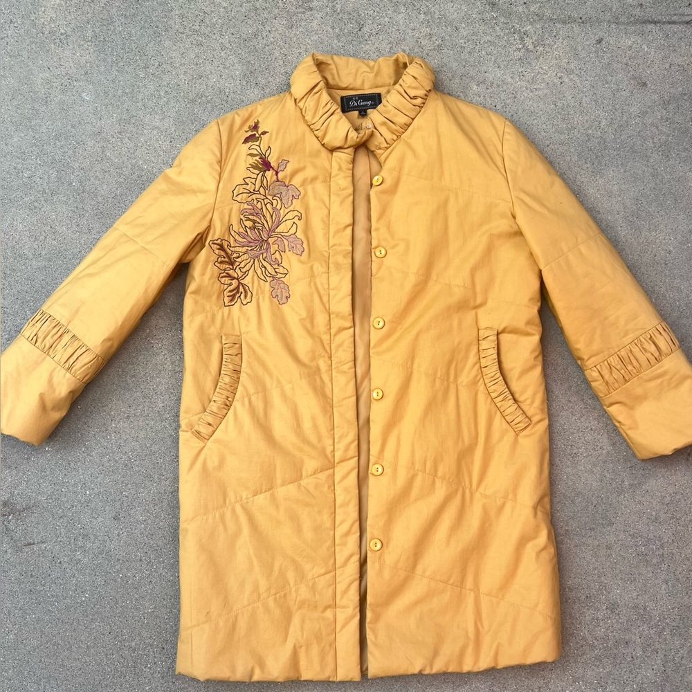 XiRENA unique Mustard Yellow Embroidered Puffer Coat